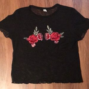 Black Sheer Rose Crop- Top